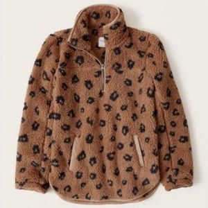 Abercrombie Sherpa half-zip faux leather-trim sweatshirt in Leopard